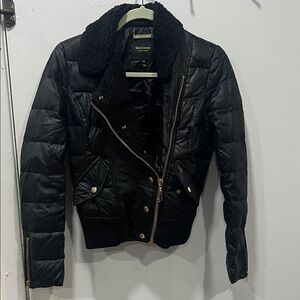 Juicy Couture Black Puffer Jacket with Faux Fur Collar